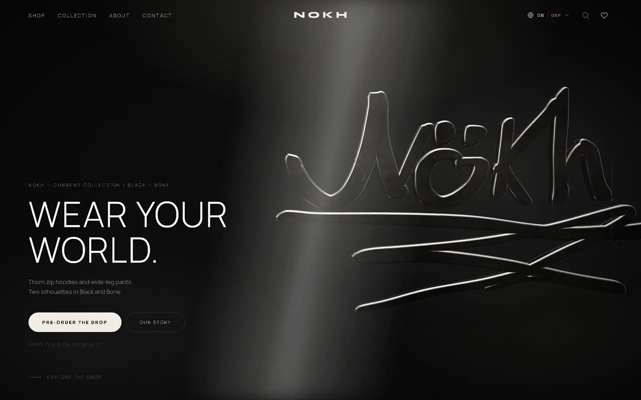 NOKH clothing website shown on desktop